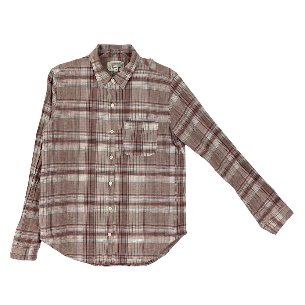NWOT CURRENT/ELLIOTT Top S Plaid Beige Brown Multi Pocket Long-Sleeve Cotton